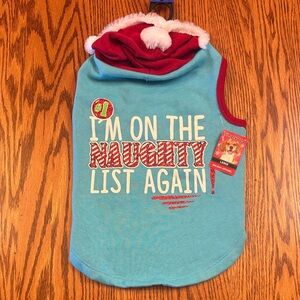 NWT Simply Dog Naughty List Blue & Red Hooded Dog Coat Size Large